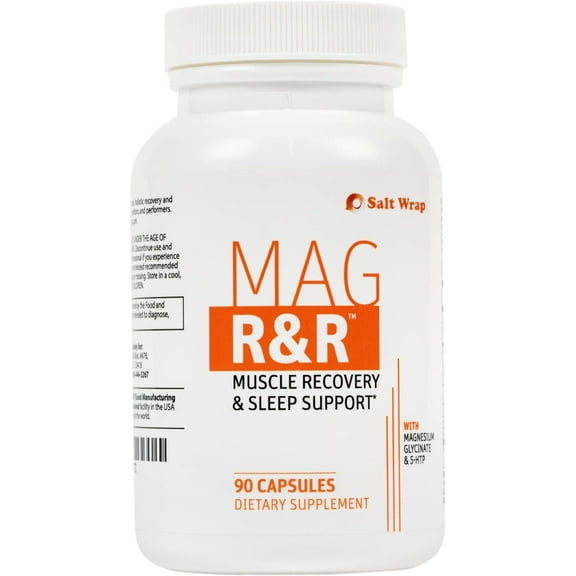 SaltWrap Mag R&R Natural Muscle Relaxation Supplement for Night Leg Cramps, with Magnesium Glycinate - Natural Remedy for Muscle Cramp Relief, Spasms, Recovery and Sleep, 90 Capsules