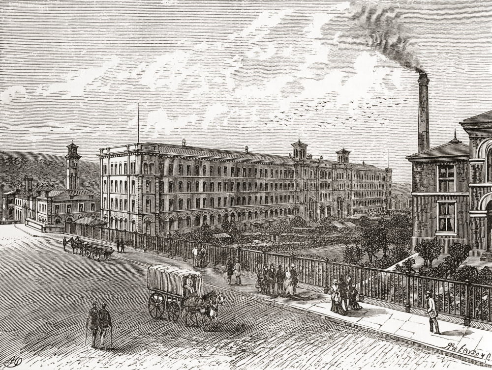 Saltaire Mills Bradford West Yorkshire England in the 19th century From Cities of the World published c1893 Canvas Art - Ken Welsh Design Pics (16 x 12)