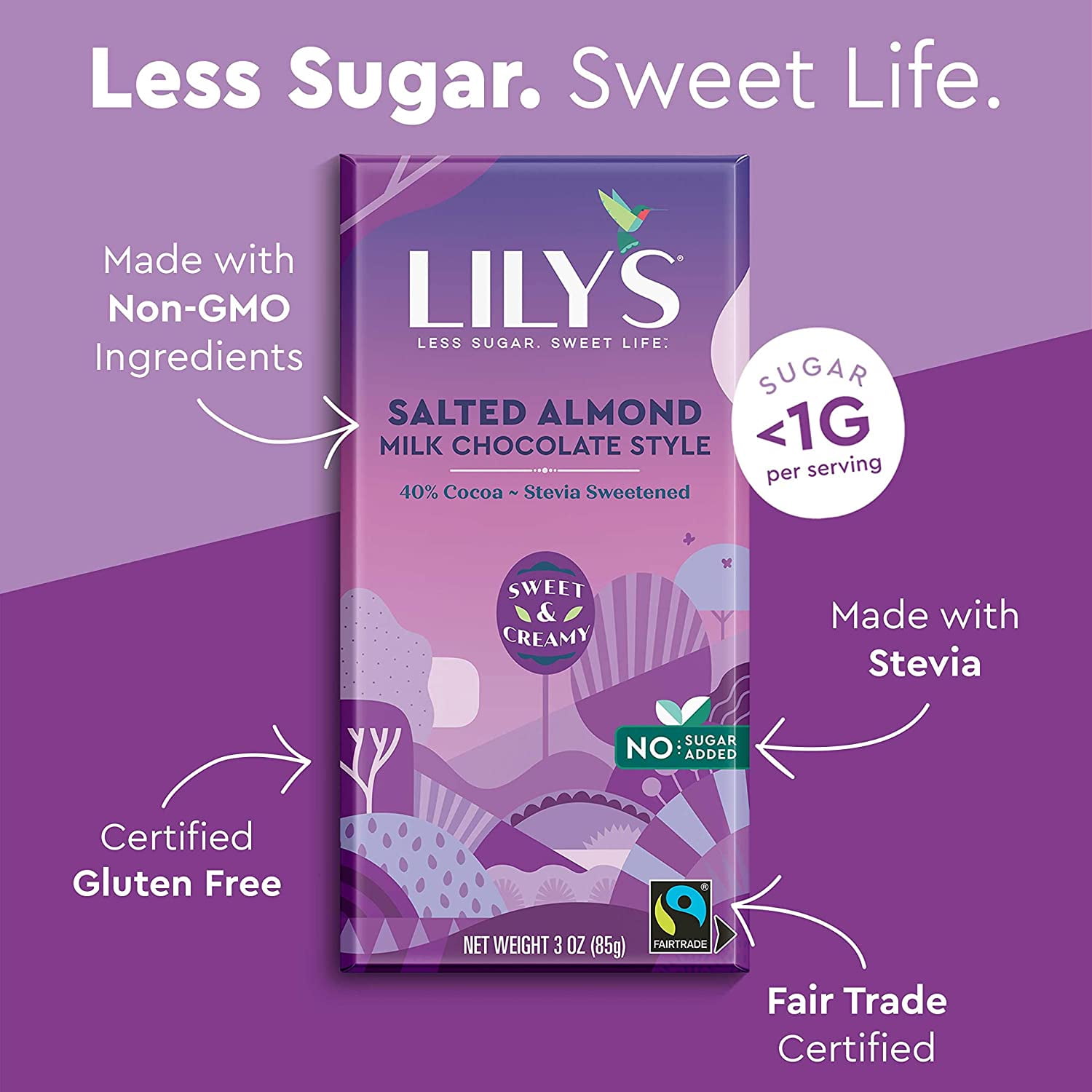 Lily's Salted Almond Classic Milk Chocolate Bar - 2.80 Oz., Pack of 12 main image 0