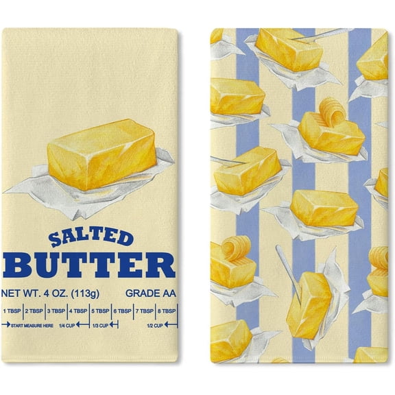 Salted Butter Kitchen Dish Towels Set of 2, Funny Baking Baker Cooking Lover Women Chef Gifts Drying Hand Towel Cloth, Measurement Conversion Chart Striped Bakery Home Decor 18''x26''