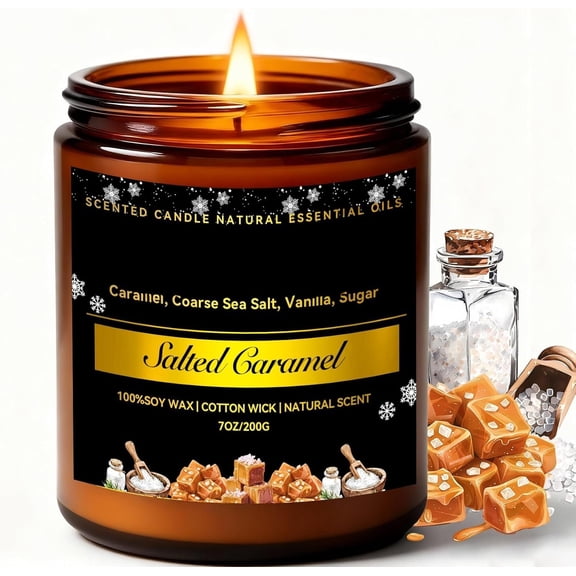 Salted Caramel Candle | Odor Eliminating Candles - 7oz Soy Candles for , Warm Sweet Aroma Relaxing Scented Candles, Candle for Women & Men