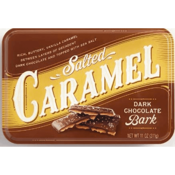 Salted Caramel Dark Chocolate Bark Gourmet Christmas Gift for the Holidays Less Calories Low Carb 11 oz. Tin