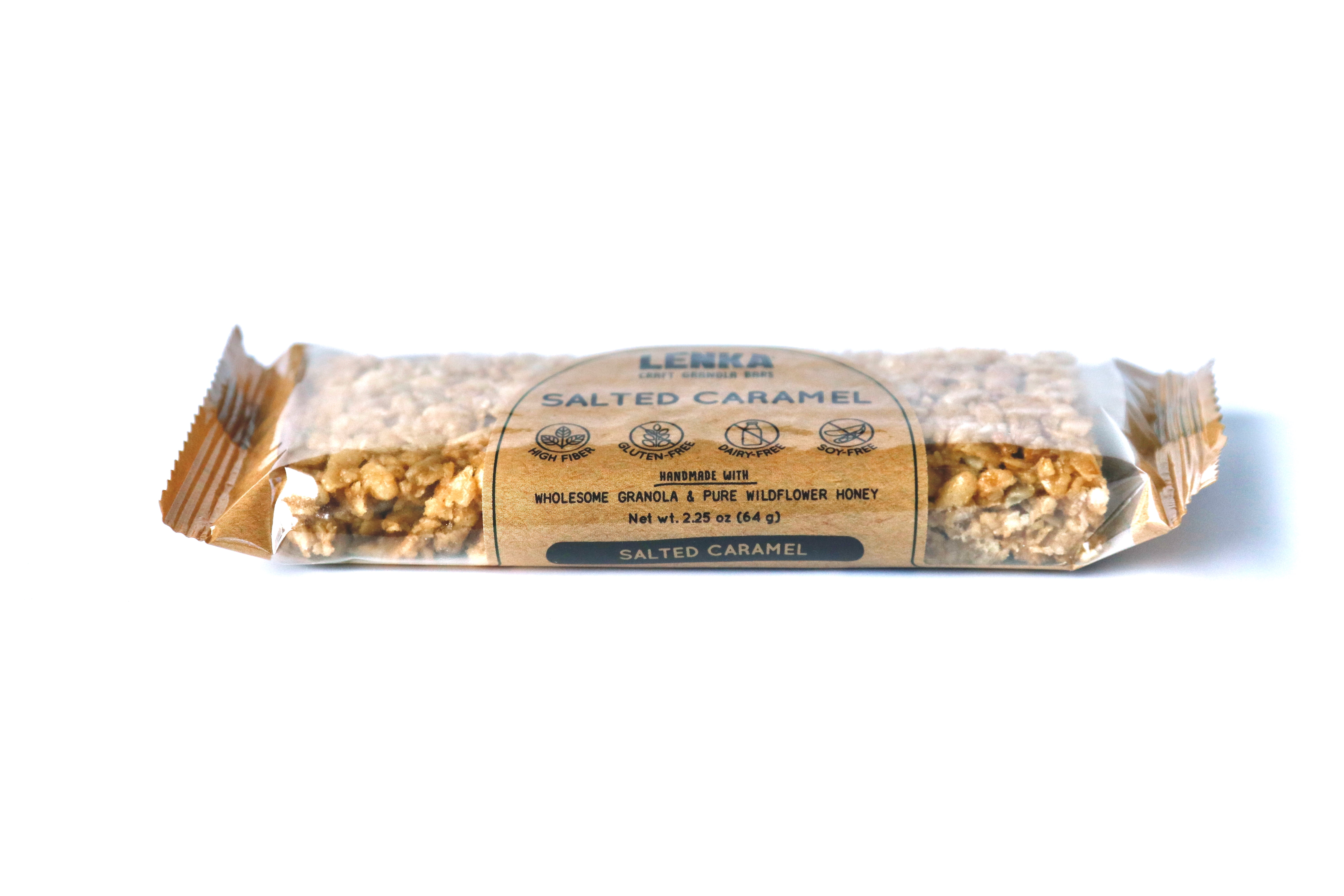 LENKA Handmade Craft Granola Bars - Salted Caramel Gluten Free High Fiber - Nutritious Snack Bar with Granola - 12 Pack