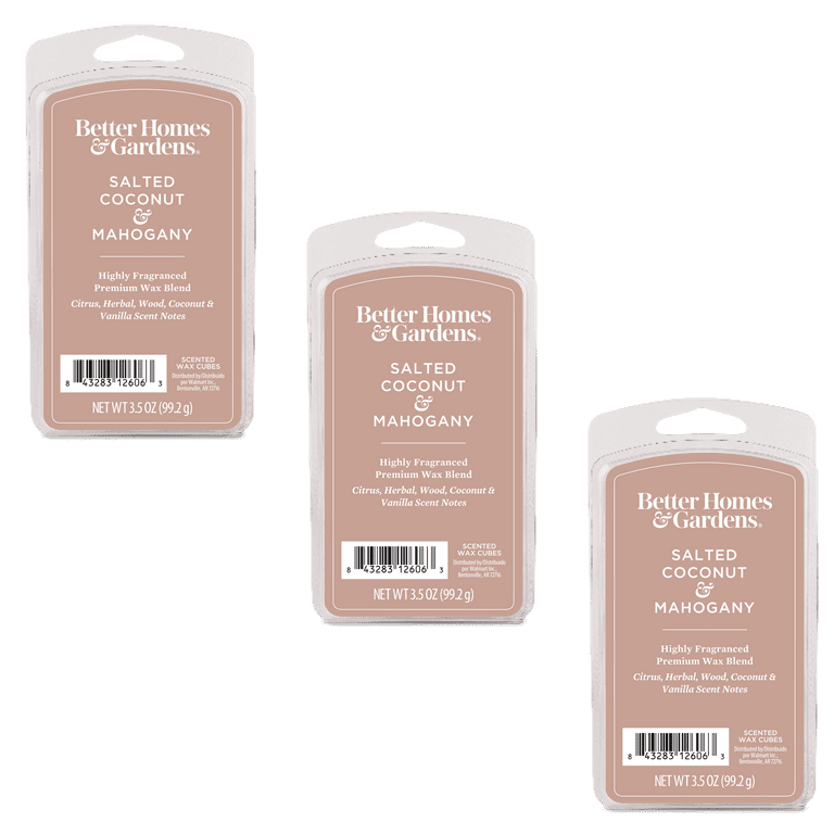 Salted Coconut & Mahogany Premium Scented Wax Melts, Better Homes &  Gardens, 3.5 oz (3-Pack) 