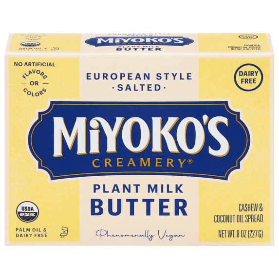 Miyoko's Creamery Salted European-Style Plant Milk Butter Spread, 8 oz Box, Ready to Use