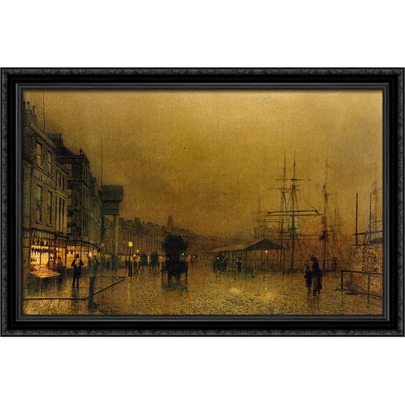 Salthouse Dock, Liverpool 40x28 Large Black Ornate Wood Framed Canvas Art by John Atkinson Grimshaw