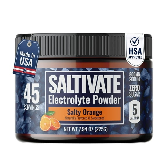 Saltivate Zero Sugar Electrolyte Hydration Drink Mix Orange Flavor 45 Servings