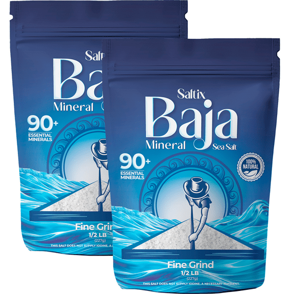 Saltix Baja Mineral Sea Salt Fine Grind 1 Lb, 320+ Servings 100% Natural & Unrefined, Hand-Harvested Mineral Rich, Low Sodium, Perfect for Cooking, Finishing & Hydration (1/2 lb 2 Pack)