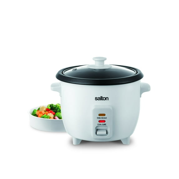 Salton 6 Cup Automatic Rice Cooker with Steaming Basket, Measuring Cup & Spatula