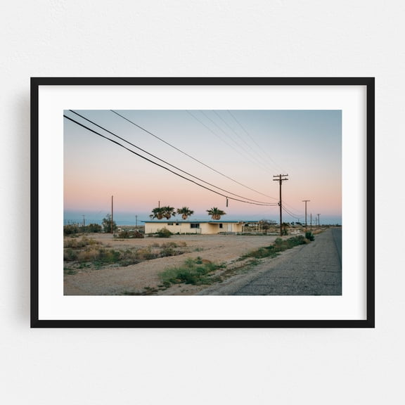 Salton City Streets 02 - Salton City California Photography Desert Palm Tree Minimalist Landscape Rural Sunset Vintage Black Framed Wall Art Print 5 x 7 inches