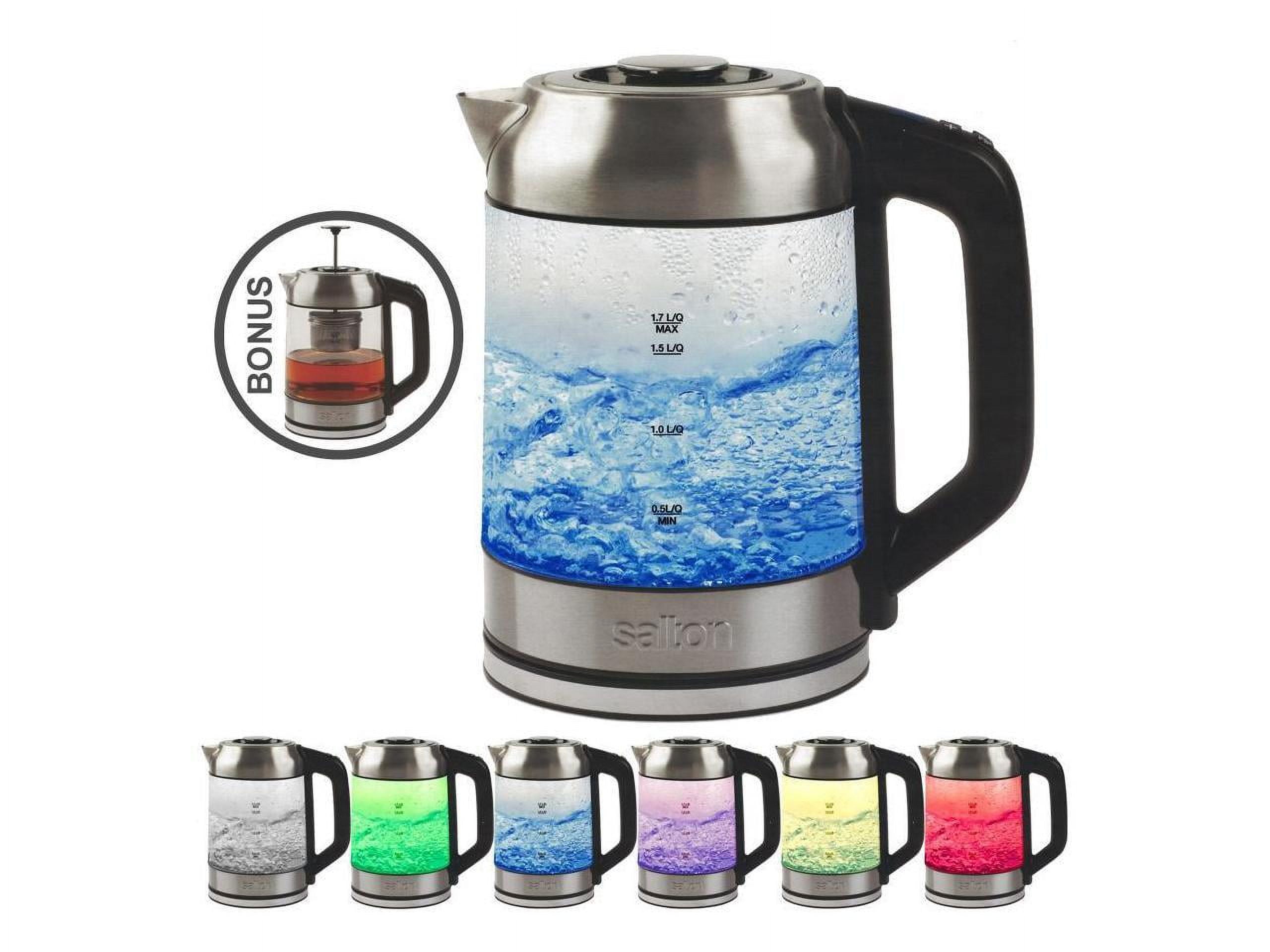 Salton Stainless Steel and Glass Cordless Electric Kettle with Variable Temperature Control