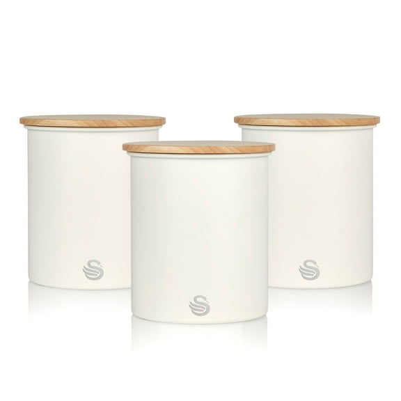 Salton Swan Kitchen 3 Steel Storage Containers for Dry Goods, Cotton White