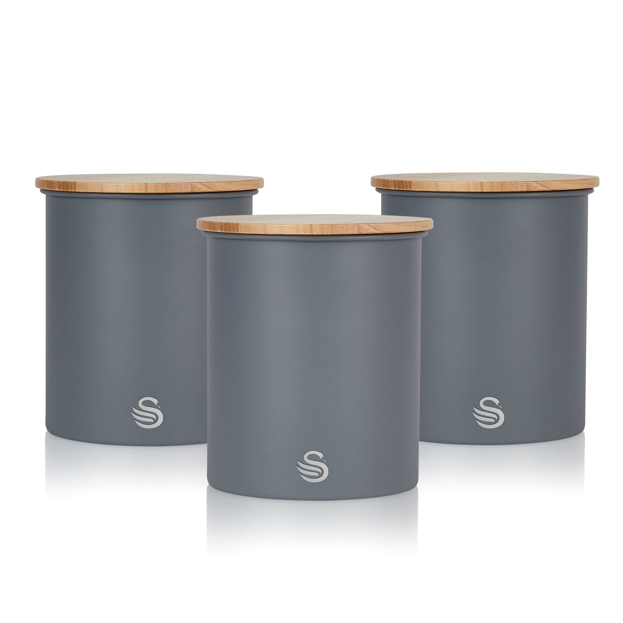 Slate Gray Carbon Steel Food Storage Containers with Bamboo Lids, Set of 3