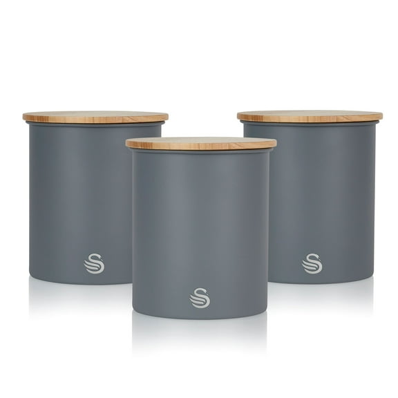Salton Swan Kitchen 3 Steel Storage Containers for Dry Goods, Slate Gray