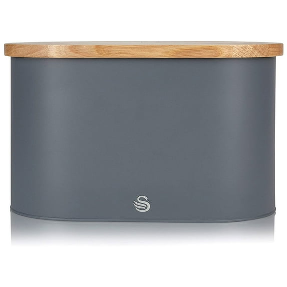 Salton Swan Kitchen Nordic Steel Bread Bin w/ Cutting Board Lid, Slate Gray