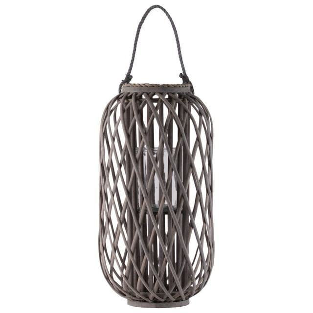 Saltoro Sherpi 23.50 Inch Bamboo Lantern with Lattice Design and Braided Rope Handle,Brown
