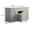 thumbnail image 1 of Saltoro Sherpi 3 Drawer Fabric Upholstered Wooden Vanity Desk with Padded Stool, Gray, 1 of 8