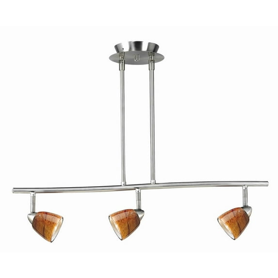 3 Light 120V Metal Track Light Fixture with Glass Shade, Silver and Yellow- Saltoro Sherpi