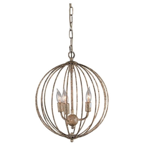 Saltoro Sherpi 3 Light Fixture Caged Globe Shape Metal Frame Chandelier, Brown