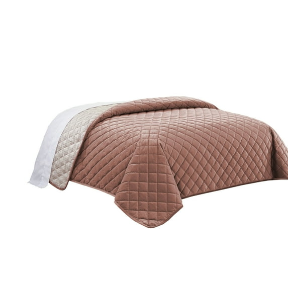 Saltoro Sherpi 3 Piece Twin Size Coverlet Set with Stitched Diamond Pattern, Pink