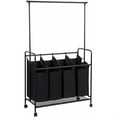 thumbnail image 1 of Saltoro Sherpi 4 Bag Metal Frame Laundry Storage Cart with Casters and Hanging Bar, Black, 1 of 3