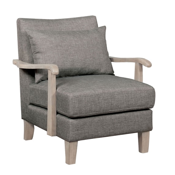 Saltoro Sherpi Accent chair with Box Cushion Seat and Curling Armrests, Beige and Gray