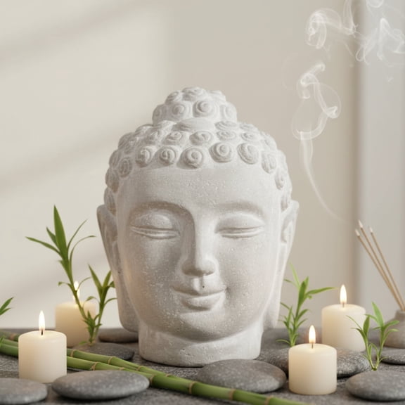 Saltoro Sherpi Cemented Buddha Head with Rounded Ushnisha, Washed White