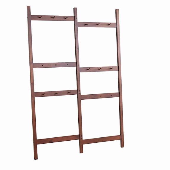 Saltoro Sherpi Center Partitioned Wooden Garment Rack with Peg Hooks, Dark Brown