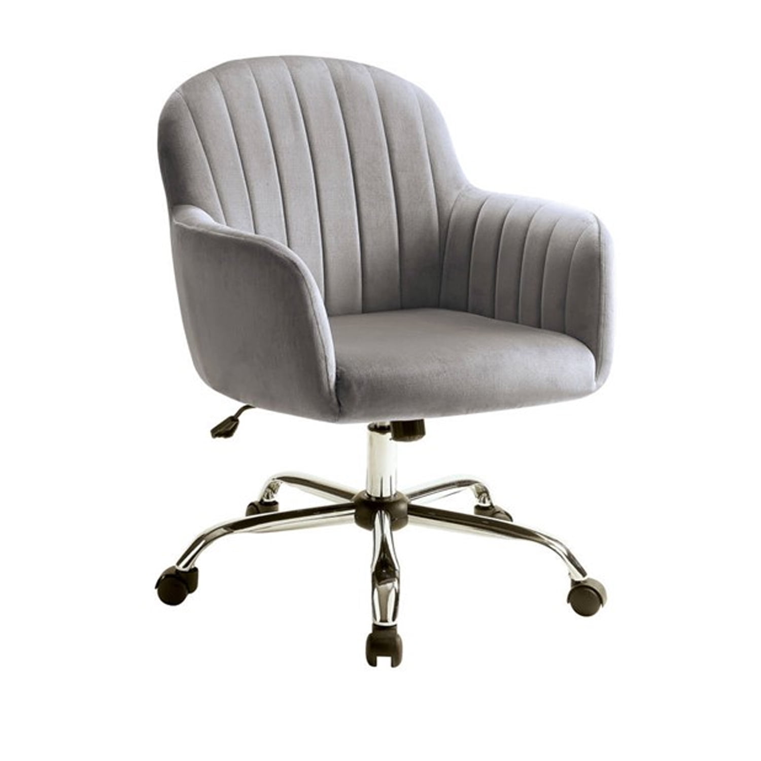 Saltoro Sherpi Channel Tufted Fabric Upholstered Office Chair with Casters, Gray and Silver ...