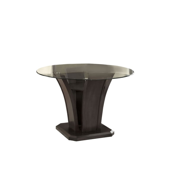 Saltoro Sherpi Contemporary Glass Top Dining Table with Flared Pedestal Base, Dark Gray