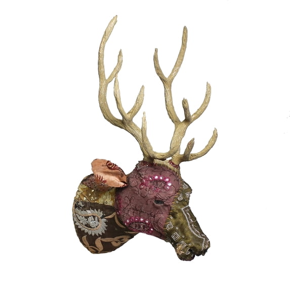 Saltoro Sherpi Fabric Forest Stag Head Wall Decor with Distinct Pattern, Multicolor