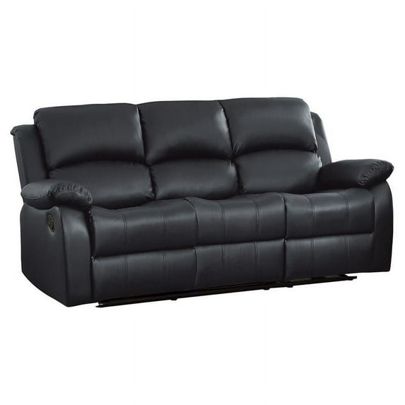 Saltoro Sherpi Leather Upholstered Recliner Sofa With Drop Down Center, Black