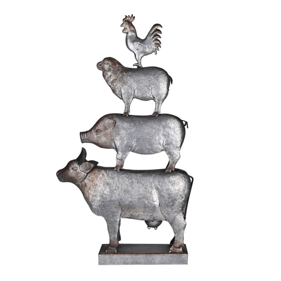 Saltoro Sherpi Metal 4 Stacked Animal Accent Decor with Stable Base, Gray