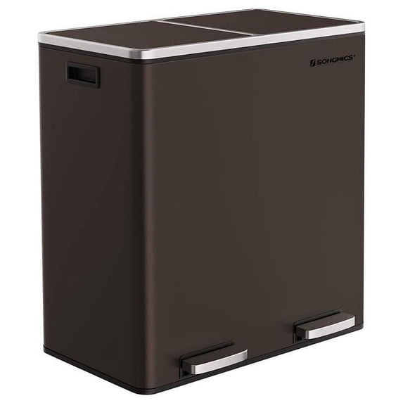 Saltoro Sherpi Metal and Plastic Pedal Trash Can with Removable Buckets, Brown