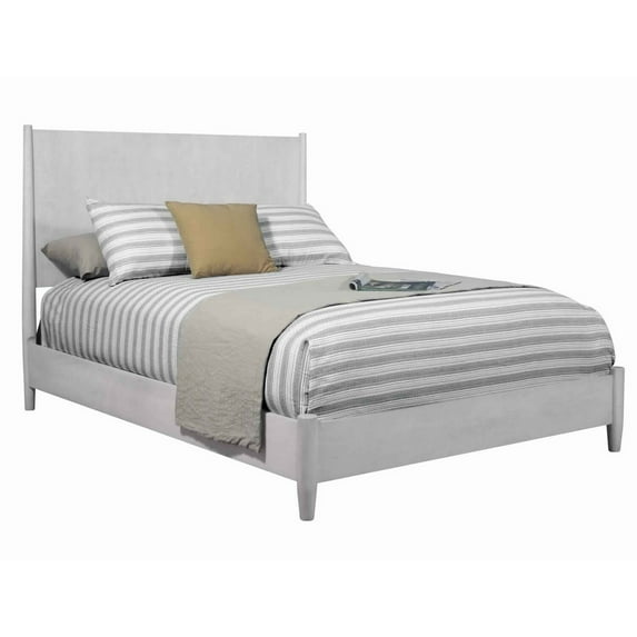 Saltoro Sherpi Mid Century Modern Wooden California King Bed with Round Legs, Gray