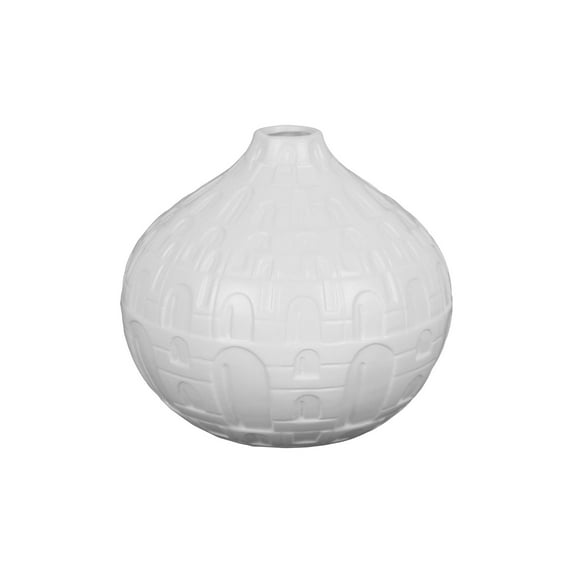 Saltoro Sherpi Patterned Ceramic Vase In Traditional Style, White