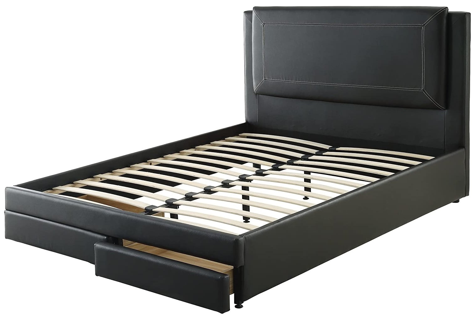 Saltoro Sherpi Pine Wood/ Bonded Leather Full Size Bed In Black