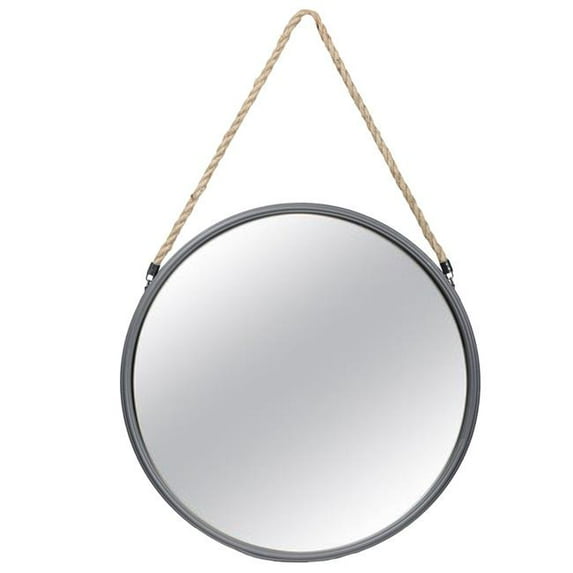 Saltoro Sherpi Round Metal Mirror with Rope Handle, Small, Gray
