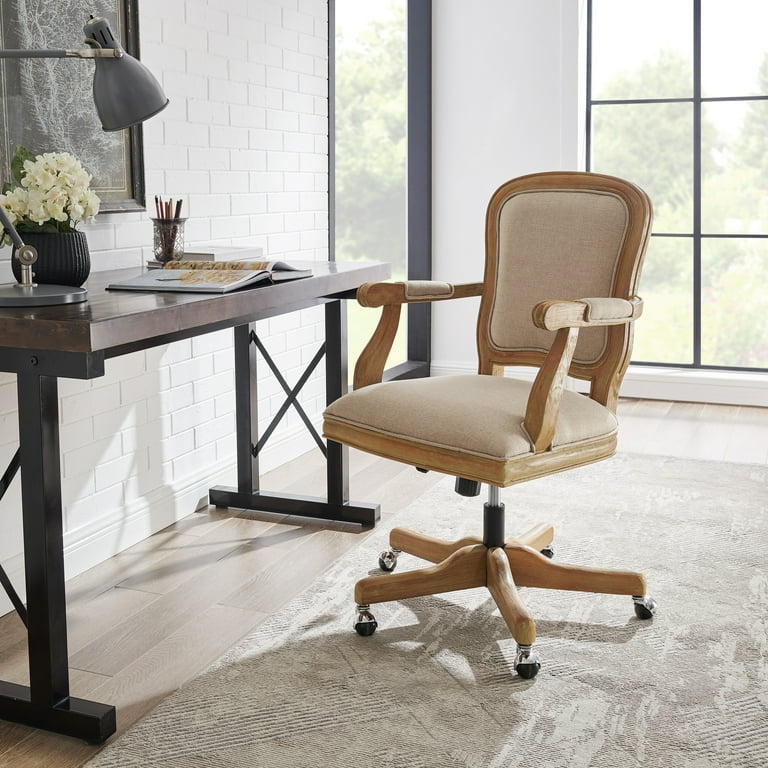 Saltoro Sherpi Traditional Wooden Office Chair with 5 Spoke base and Manchette Brown