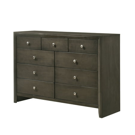 Transitional Style 9 Drawer Dresser with Round Knobs Gray