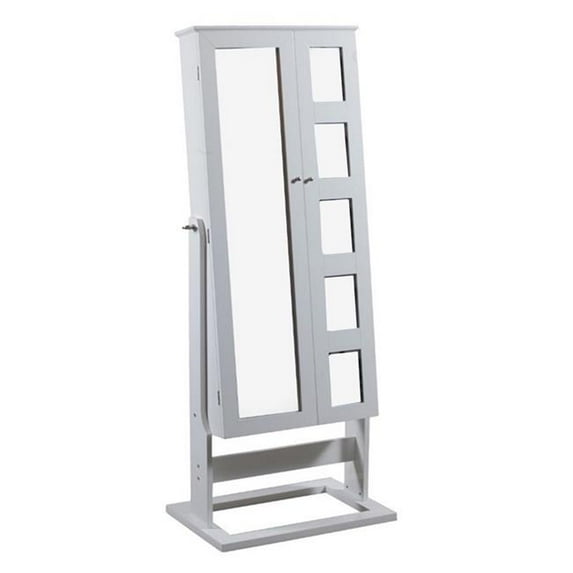 Saltoro Sherpi Wooden Cheval Jewelry Armoire with 5 Fixed Photo Frames, White