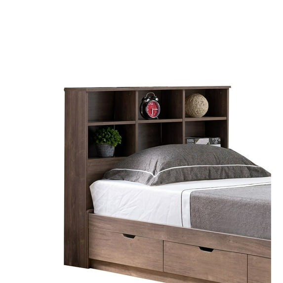 Saltoro Sherpi Wooden Full Bookcase Headboard with 6 Open Compartments, Hazelnut Brown