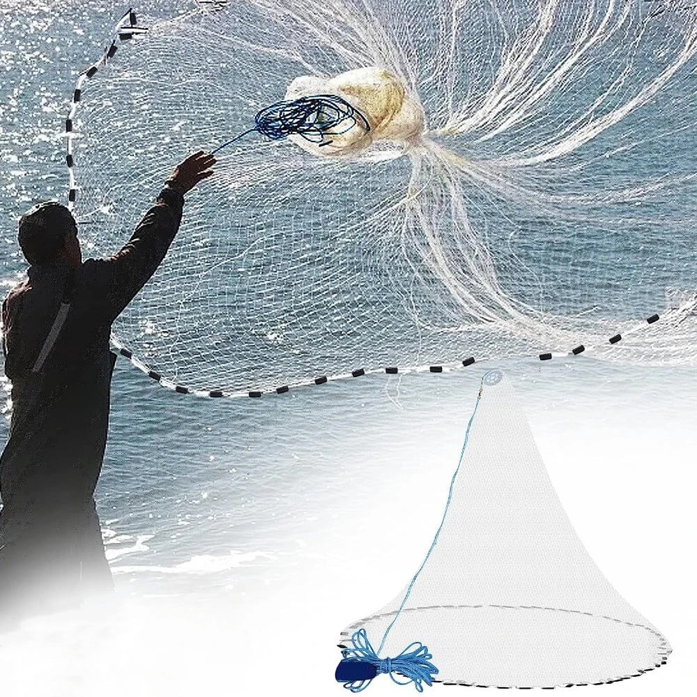 Saltwater American Fishing Cast Net 3/8inch Mesh Size for Bait Shrimp Trap  Fish Heavy Duty Sinkers Throw Net 8FT Radius