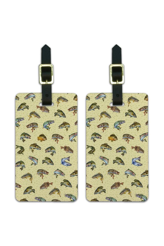 Saltwater Deep Sea Game Fish Fishing Pattern Luggage ID Tags Suitcase Carry-On Cards - Set of 2