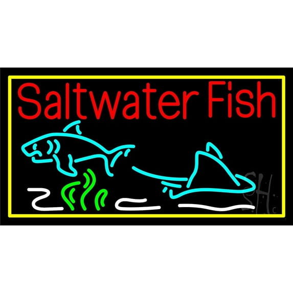 Saltwater Fish 1 LED Neon Sign 13" Tall x 24" Wide - inches Black Square Cut Acrylic Backing, with Dimmer - Premium built indoor Sign for Club, Home décor, Event, Workshop, Storefront.