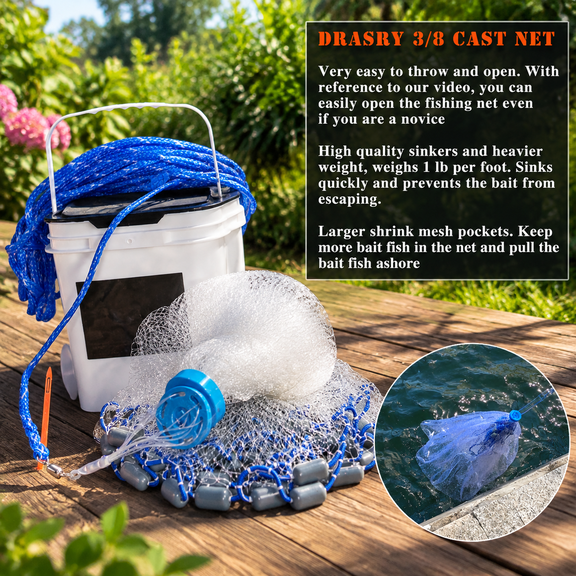 Saltwater Fishing Cast Net 3/8 And 1/4 With Heavy Duty Gray Sinkern Monofilament Fish Throw For Bait 3ft 4ft 5ft 6ft 7ft 8ft 9ft R