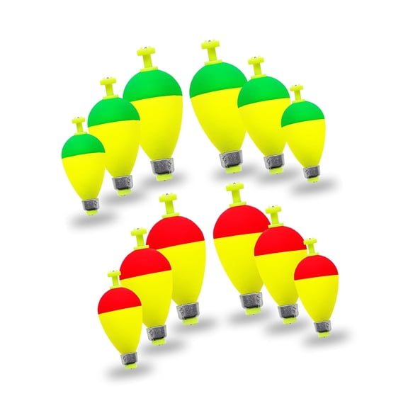 Saltwater Fishing Float Oval Weighted EVA Bobber for Shore and Lake Use, High Visibility Yellow Body With Red Green and Rig Ready Structure