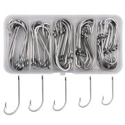 Saltwater Fishing Hooks Set, 50Pcs O'shaughnessy Stainless Steel Fish Hook Long Shank Forged J Fishing Hooks for Freshwater Saltwater Size 1/0-7/0