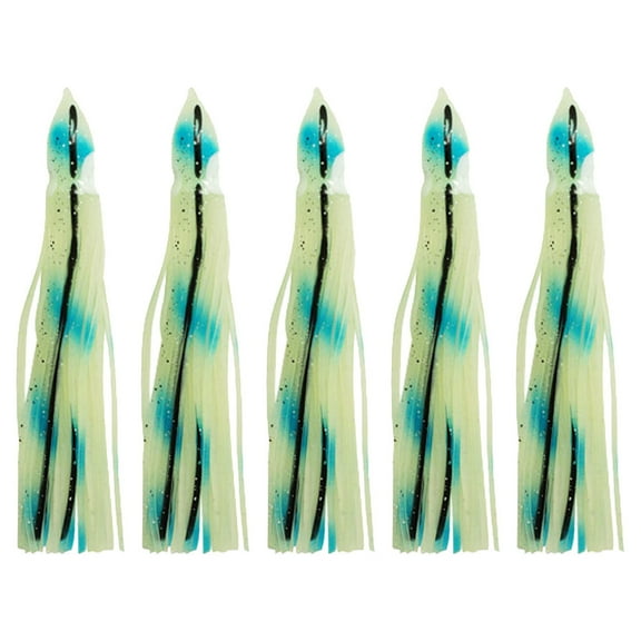 Saltwater Fishing Lures, Czzoypi 5pcs Squid Octopus Skirts Tackle, PVC Luminous Bait with RAPI Diving Action 11.5cm Length, Green