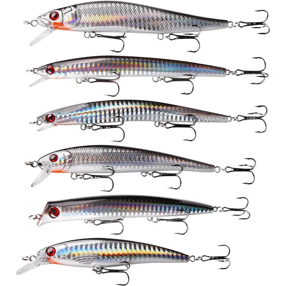 Saltwater Fishing Lures Hard Baits Kit 6pcs Surf Fishing Lures Minnow Lures Jerkbait Topwater Popper Plugs Inshore Offshore Ocean Fishing Lures Set